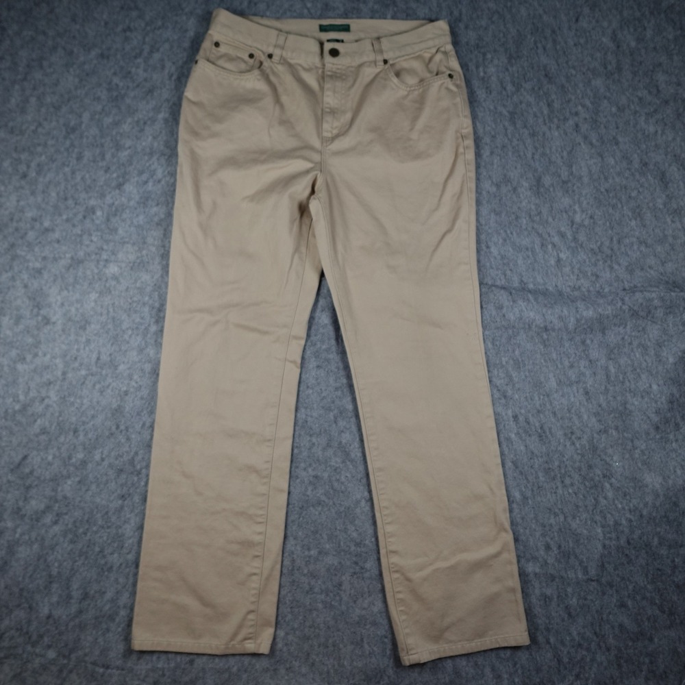 Ralph Lauren Pants Women 10 Petite Tan Cotton Straight Leg Casual Khaki